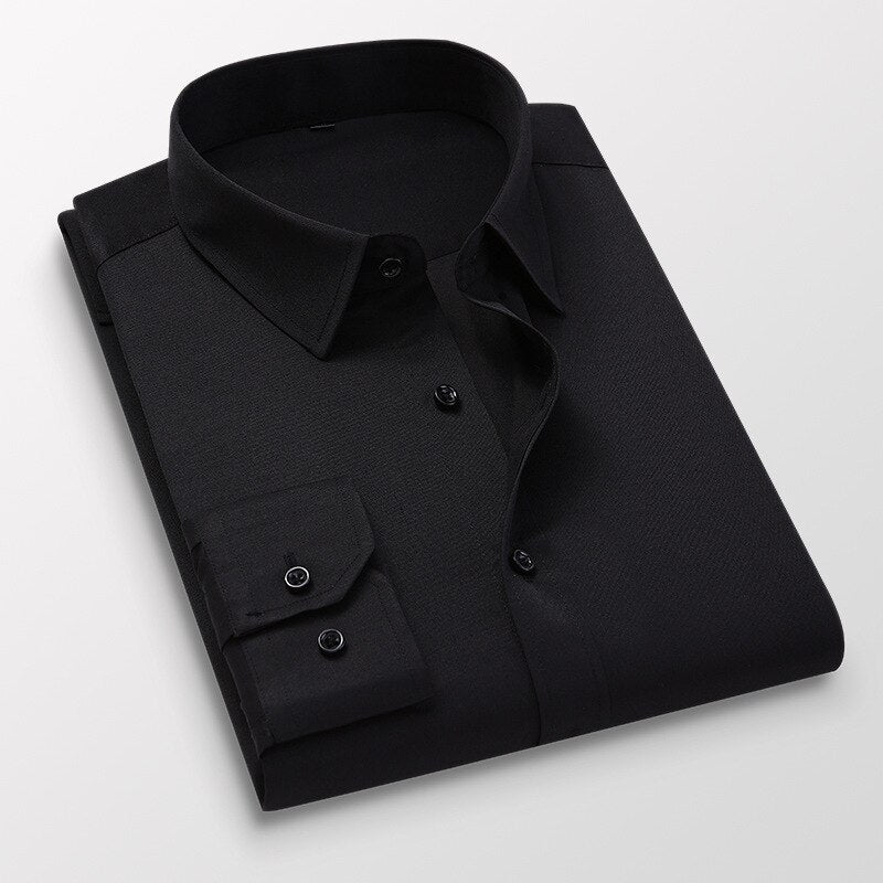 New Luxury Men&#39;s Shirt Business Casual Smooth Soft Comfort Slim Fit Solid Color Long/Short Sleeve Dress Shirt Gift for Men