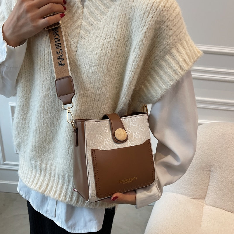 Casual Designer Women&#39;s Bag 2022 Trend Simple Bucket Crossbody Bags Wide Shoulder Handbags Elegant Wild Female Shoulder Bags Sac