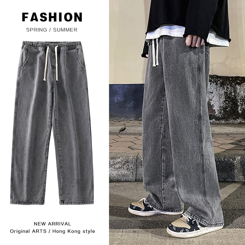 2023 New Korean Fashion Loose Jeans Classic Straight Straight Baggy Wide Leg Trousers Street Hip Hop Pants 3XL Black Grey Blue