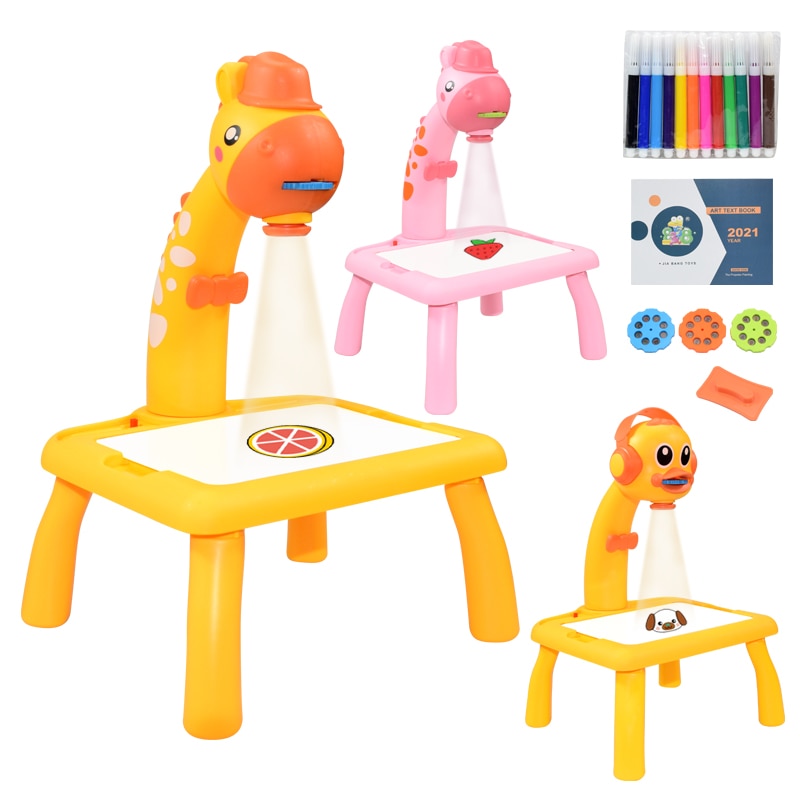 Children Mini Led Art Drawing Table Toy Set Projector Painting for Kid Small Drawing Board Desk Educational Toys Gifts