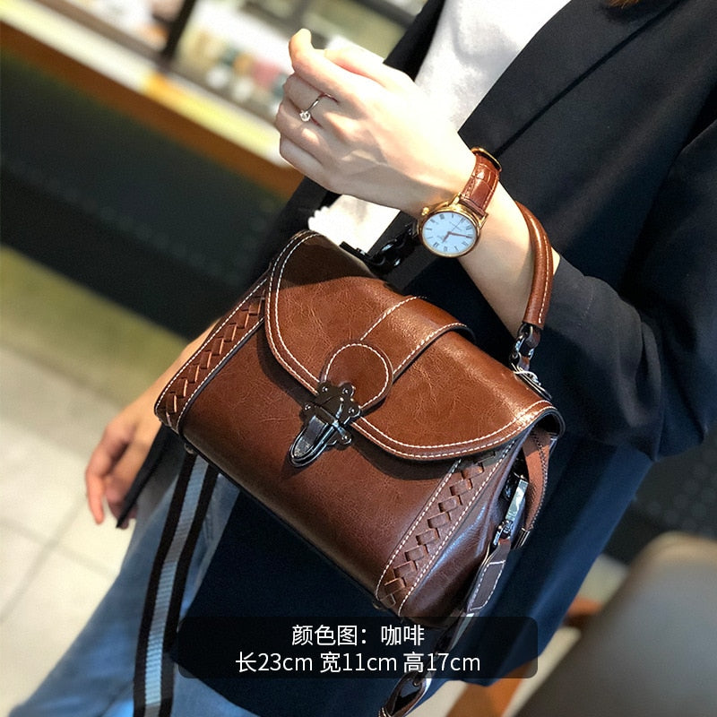 Vintage Retro Shoulder Bags Women Versatile Crossbody Messenger Bag High Quality Grain Cowhide Leather Ladies Casual Handbag