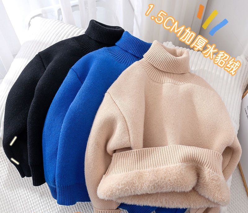 2022 Winter Girls Boys Casual Thick Warm Fleece Turtle-neck Sweaters Cardigan