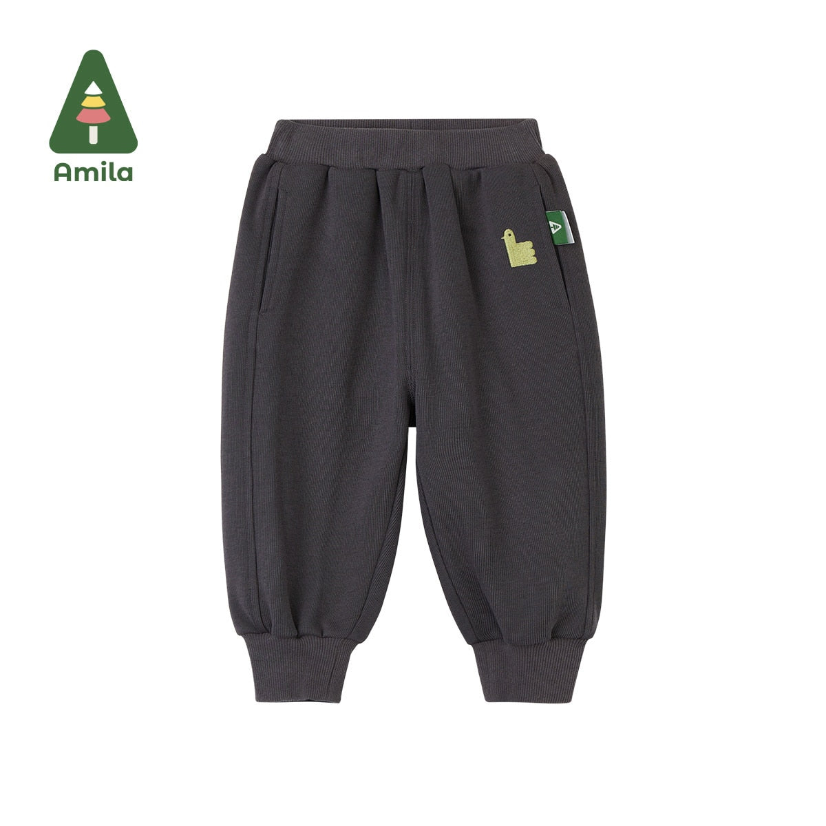 Amila Baby Pants 2022 Autumn New Solid Color Cotton Boys and Girls Trousers Cute Cartoon Casual Children Clothes Fashion