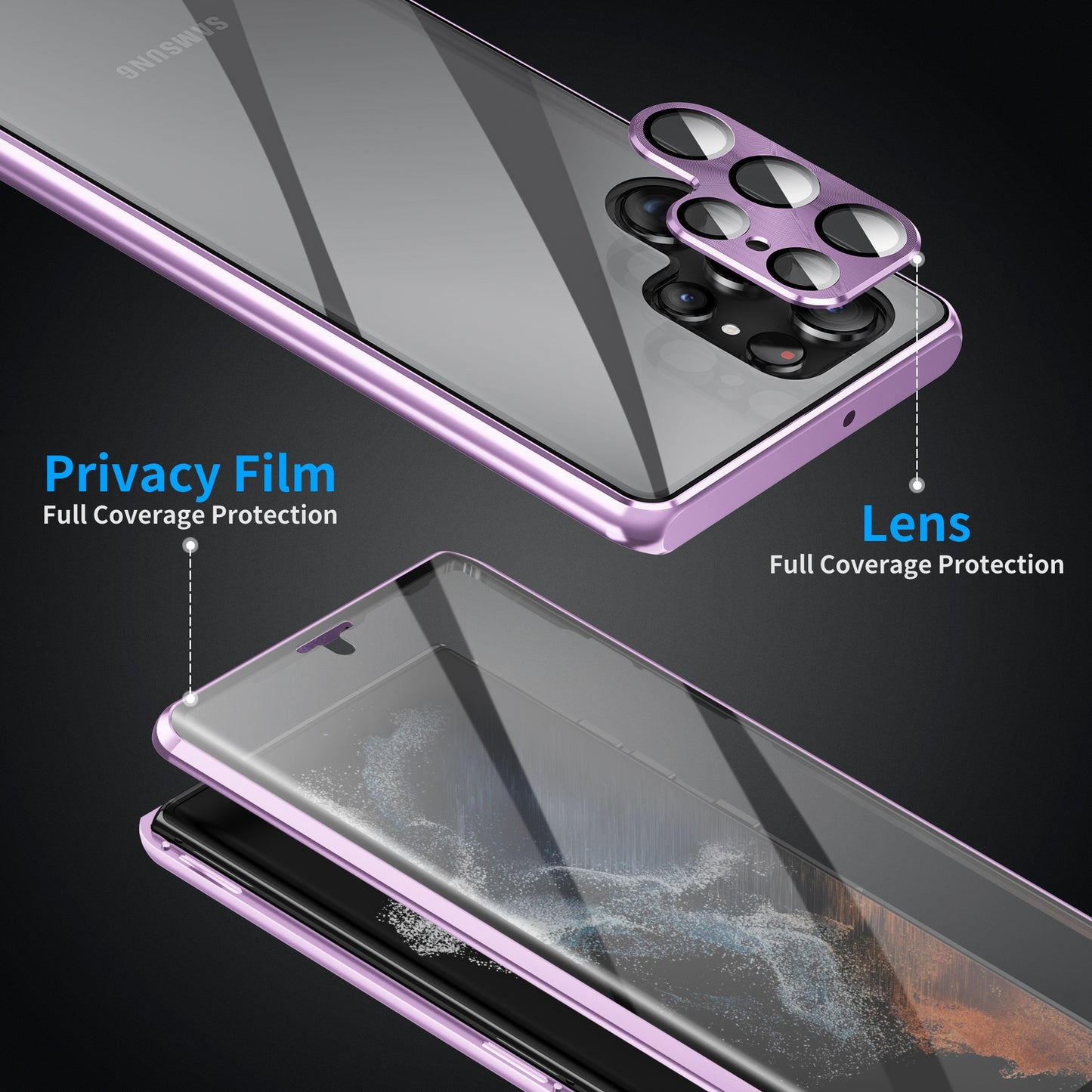 For Samsung Galaxy S23 S22 Ultra Case 360° Full surround metal Magnetic with screen Glass protector camera lens protection cover
