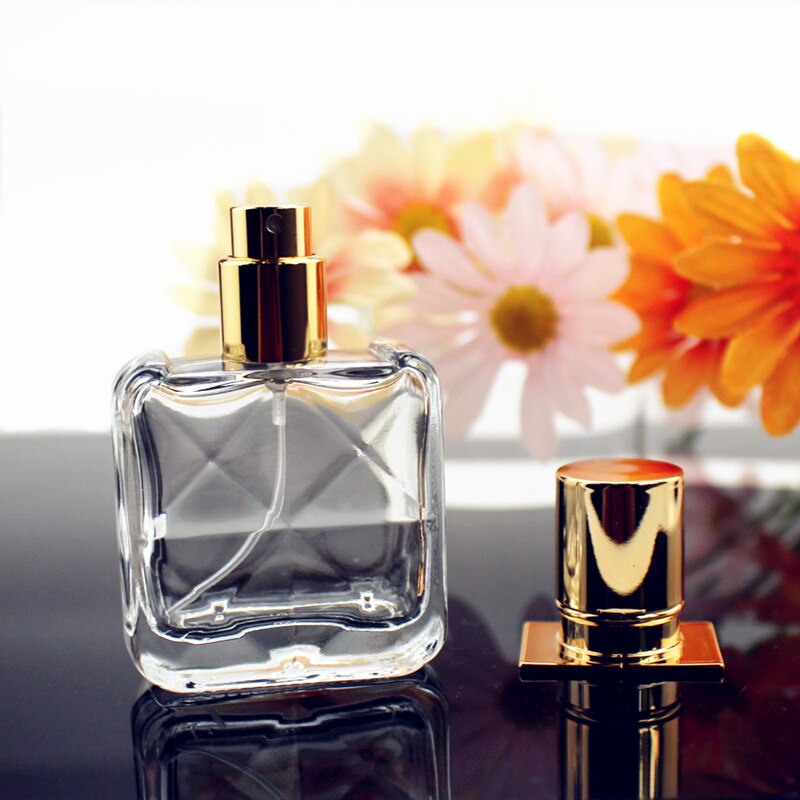 30ML Transparent Perfume Bottle Thick Glass Spray Bottle Square Empty Cosmetic Container Travel