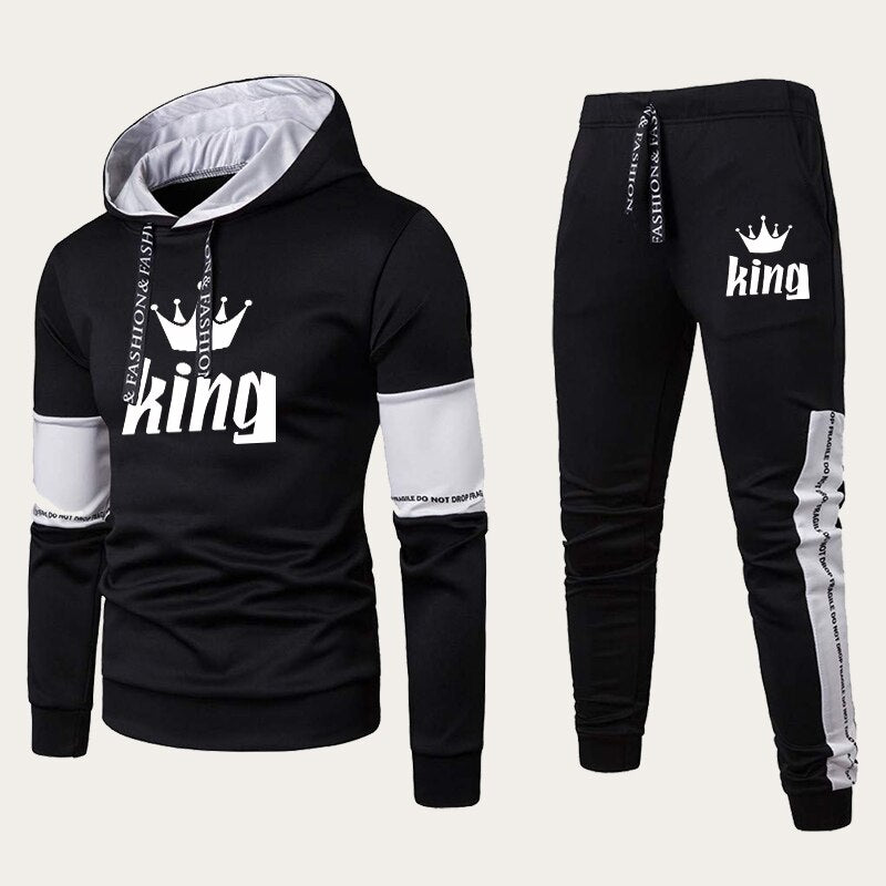 2023 Couples Hooded Tracksuit King or Queen Print Lovers Hoodies Sets Sweatshirt +Jogging Sweapants 2PCS Suits Matching Clothing