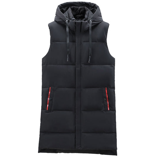 Autumn Winter Men Long Black Vest Hooded 2022 New Brand Fashion Thick Warm Cotton Padded Sleeveless Jacket Men&#39;s Clothes