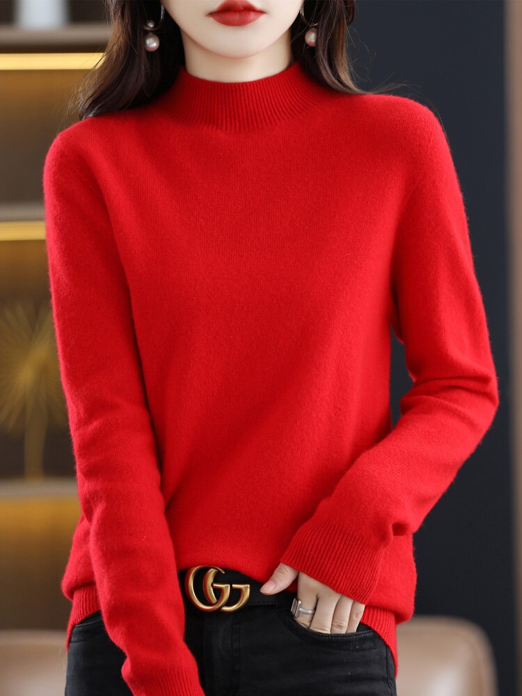 Winter 2023 Top Women Line Ready-to-wear Half Turtleneck Free Shipping South Korean Fashion Pullover Winter Lady