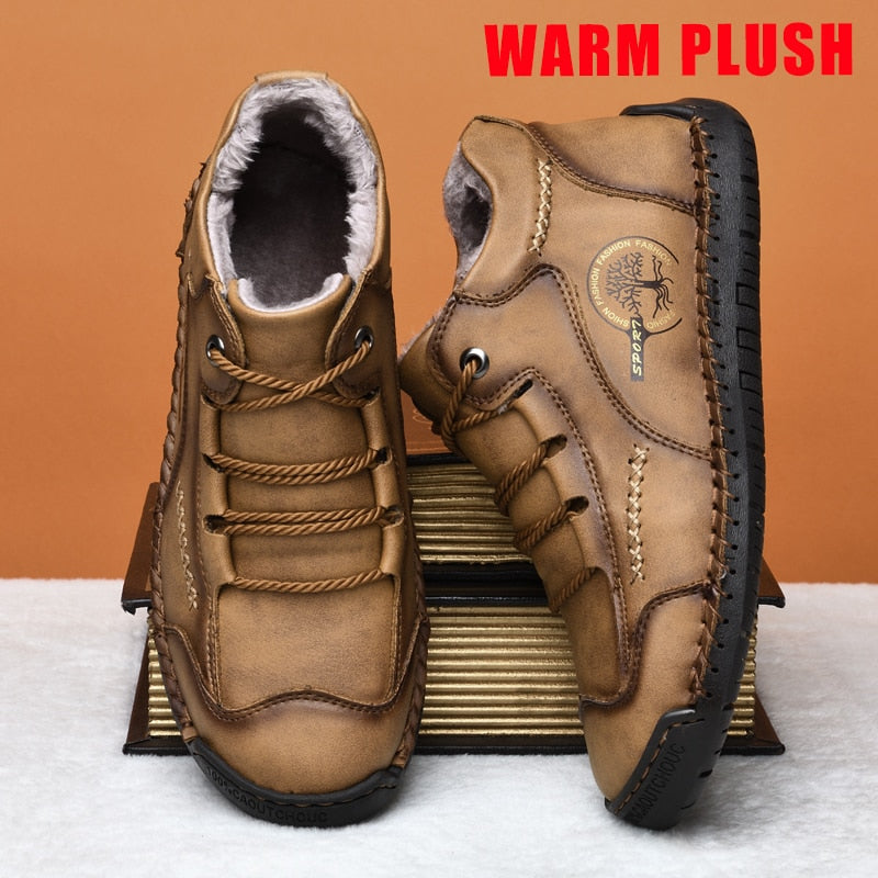 New 2022 Hand-stitching Leather Boots Men Shoes Casual Boots Winter Patent Retro Leather Ankle Botas Hot Sale Hombres Botas