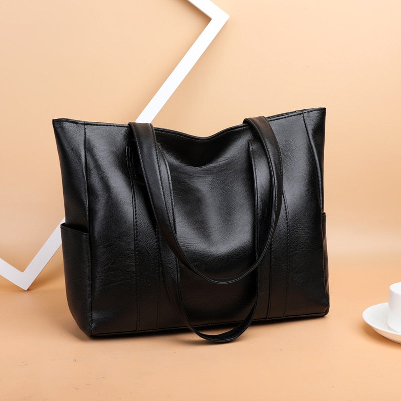 TRAVEASY 2023 Casual PU Leather Large Capacity Tote Bags for Women Fashion Solid Color Zipper Female Shoulder Bag Ladies Handbag