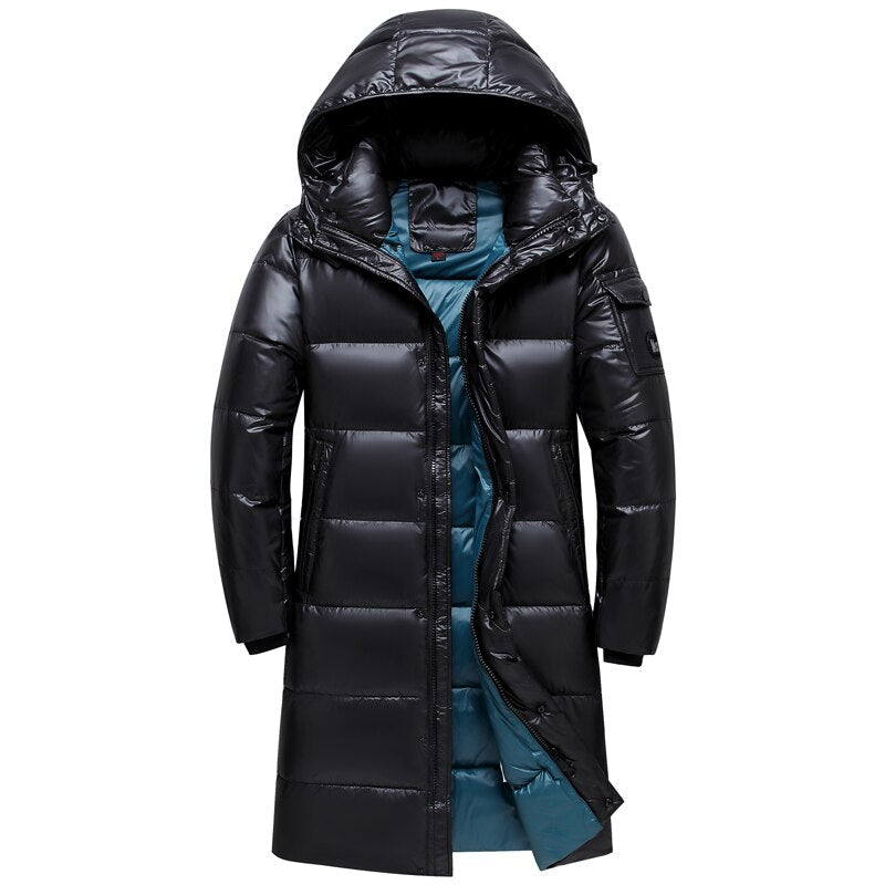 2022 New Winter Men&#39;s Down Jacket Long Thicken Warm 90% White Duck Down Coat Men Winter Puffer Jacket Hooded Parka Black Outwear