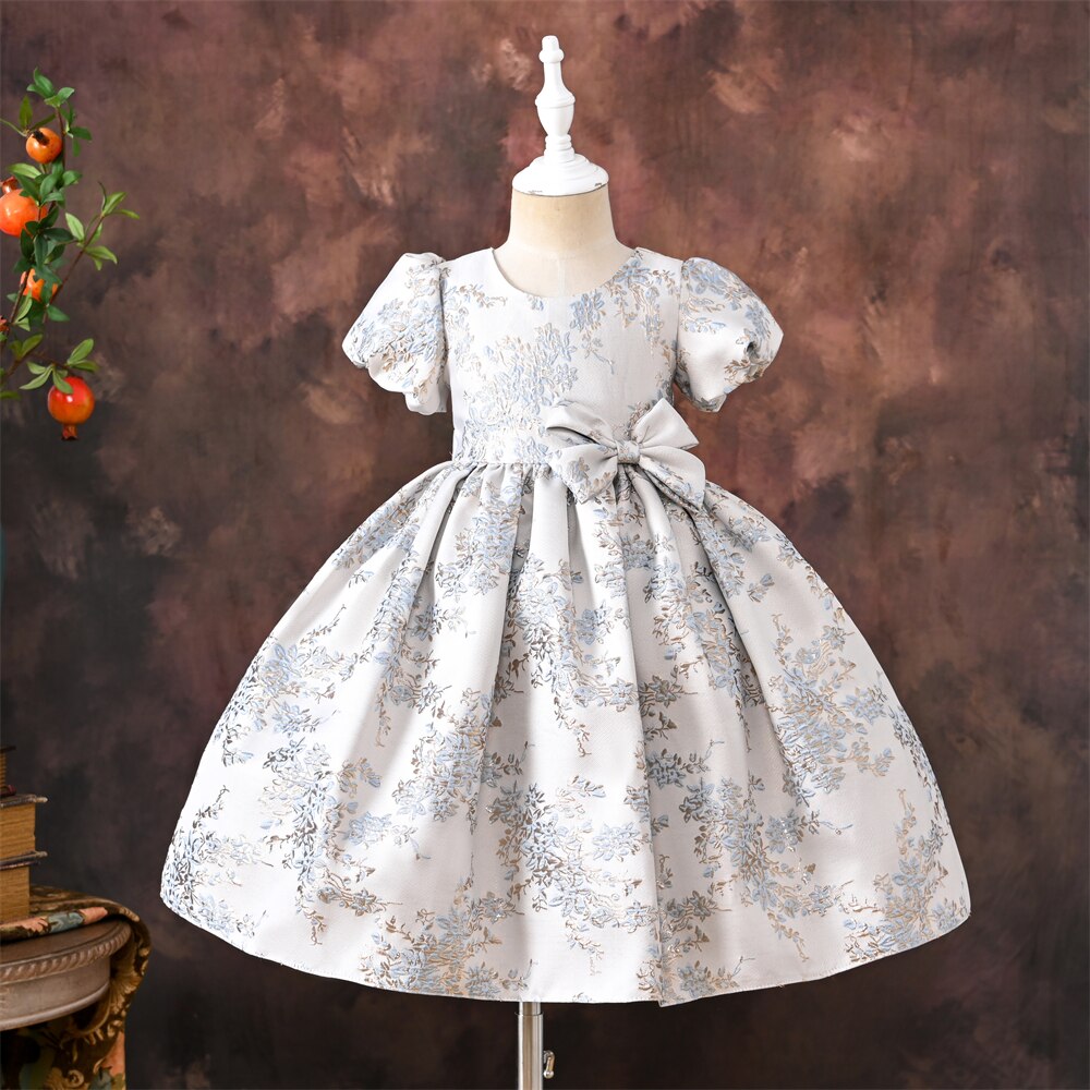 Yoliyolei Short Sleeve Girl Princess Dress Golden Lines 3D Patterns Mid-East Vintage Fashion Children Dresses for Girl 3-10 Year