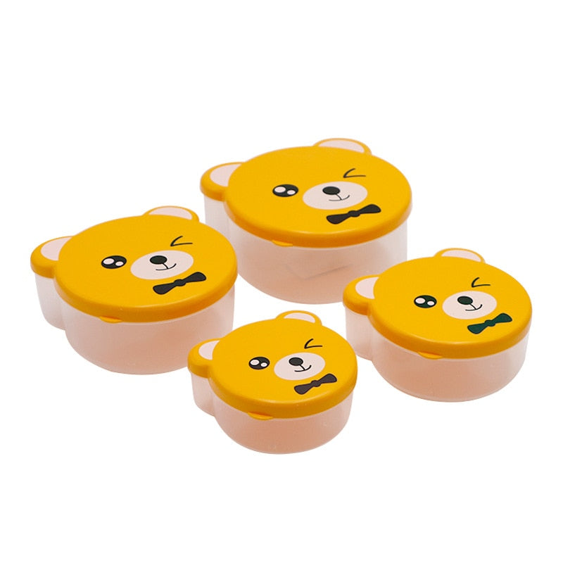 4pcs Bento Box Children Plastic Cartoon Cute Lunch Box Outdoor Food Storage Container Kids Student Microwave Lunch Box Utensils