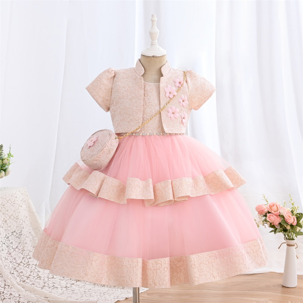 Yoliyolei 3pcs/set Bag Baby Dresses for Girls Christmas Toddler Kids Elegant Princess Jacquard Gown Children Party Dresses