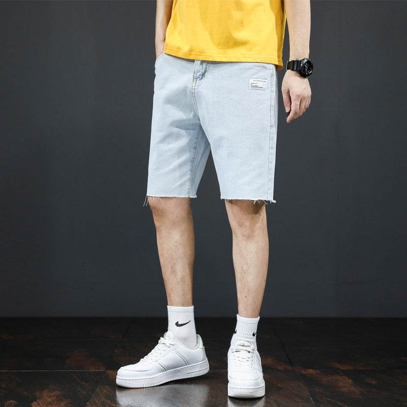 Summer Thin Light Blue Denim Shorts Men&#39;s Straight Loose Wide Leg Pants Fashion Versatile Casual Shorts