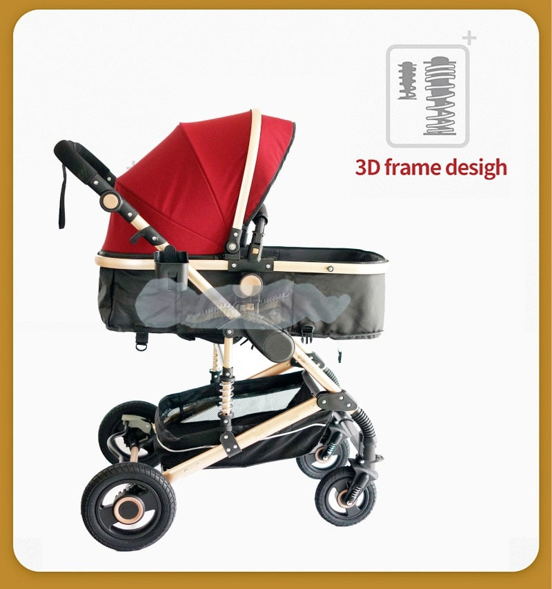 Luxurious Baby Stroller 3 in 1 Portable Travel Baby Carriage Folding Prams Aluminum Frame High Landscape Car for Newborn Baby