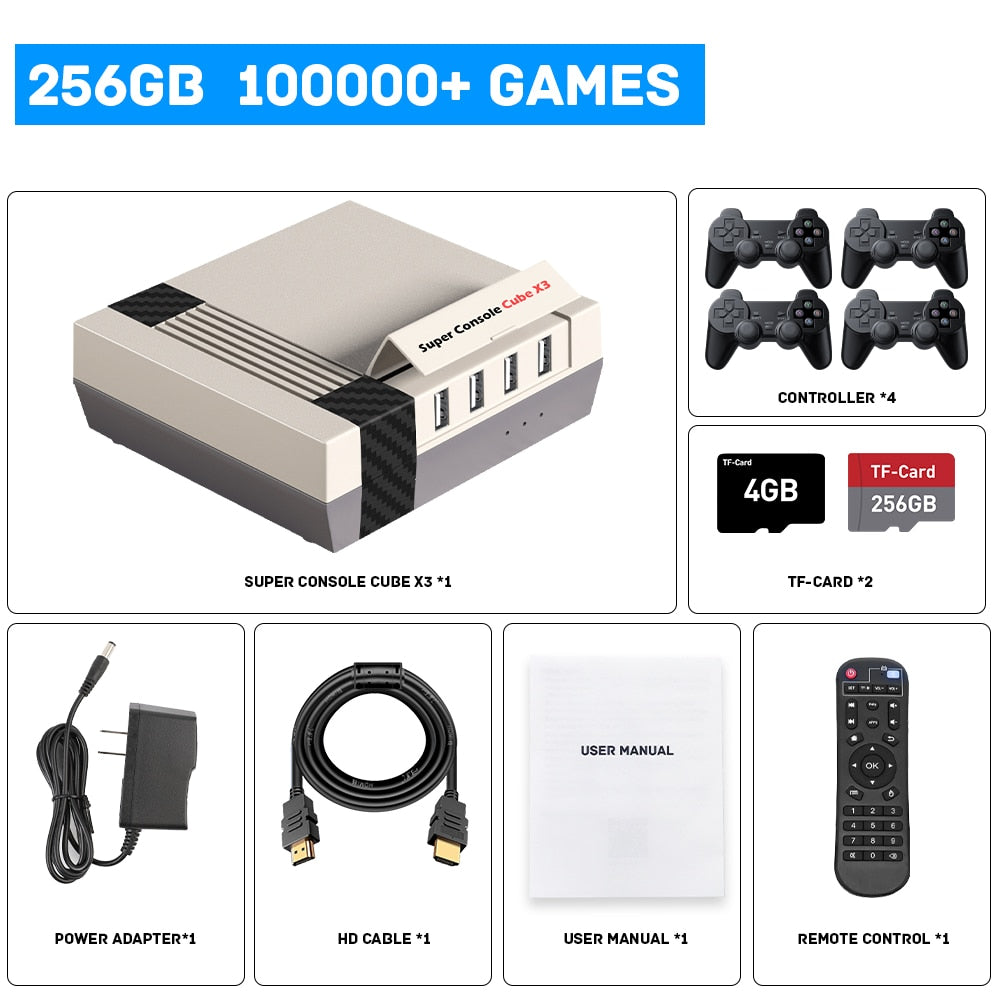 Retro Video Game Console Super Console Cube X3 with 100000 Game For PSP/PS1/DC/Sega Saturn 4K/8K HD TV Box Game Player Dual Wifi