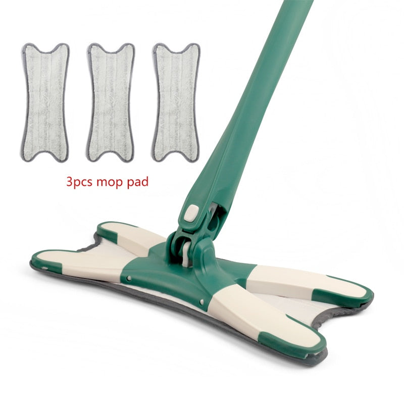 X-Type Squeeze Flat Mop Hand-Free 360 Spin Lazy Floor Mop With 3Pcs Microfiber Pads Dry Wet For Household Kitchen Cleaning Tools