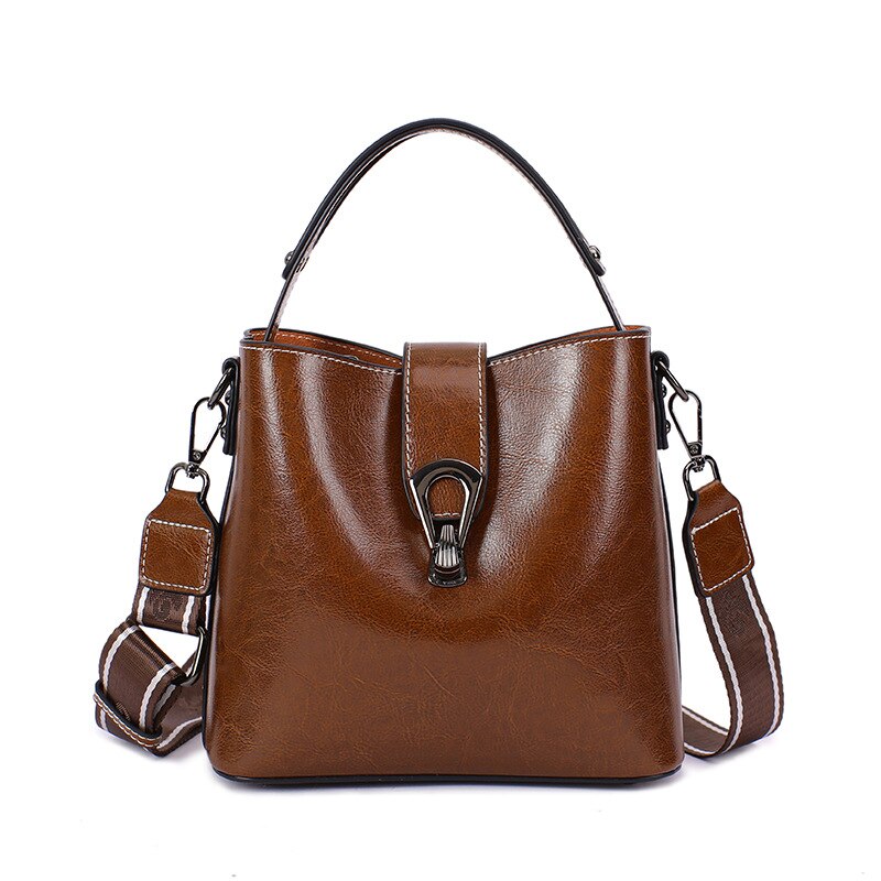 Real Cowhide Leather Women&#39;s New Bucket Bag Lady Fashion Single Shoulder Messenger Bag Versatile Handbag Casual Crossbody Bags