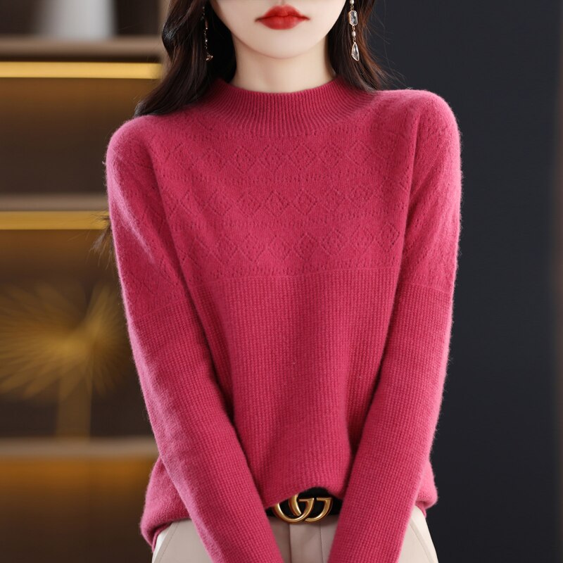 Bohemian Sweater Women&#39;s Cheap Official Store Fashion Loose Hollow Design Pure Woolen Sweater Light Luxury Underlay Pullover