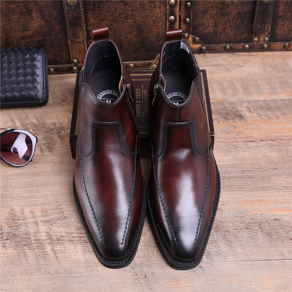 Fashion Black / Brown Tan Goodyear Welt Shoes Mens Ankle Boots Genuine Leather Dress Shoes Male Business Shoes