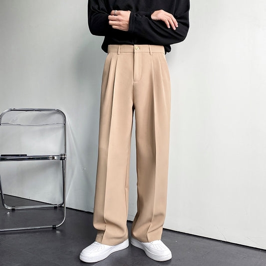 Solid Color Formal Suit Pants Men Korean Fashion Loose Casual Pants Men Harajuku Streetwear Wide-leg Straight-leg Pants Men