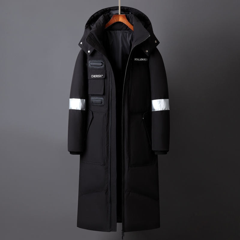 Winter Men Long White Duck Down Jackets Hooded 2022 Fashion Thicken Warm Overcoats Loose Down Coats Man Parkas Black Red White