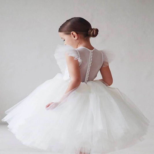 2021 New Girls Princess Dress White Black Fluffy Tulle Girl Dress Baby Performance Dress Birthday Evening Dress AD006