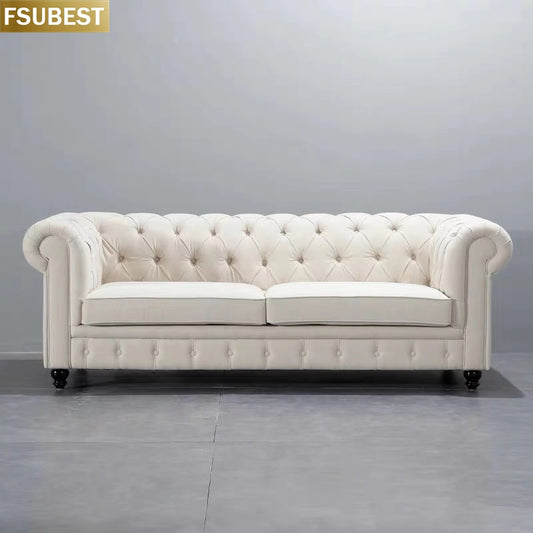 Classic Chesterfield Tufted Sofa Hotel Furniture 3 Seater Cream White Velvet Office Couch Sofa Sets Living Room