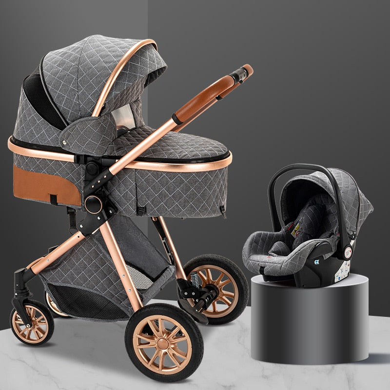 Luxurious Baby Stroller 3 in 1 Portable Travel Baby Carriage Folding Prams High Landscape Aluminum Frame Car for Newborn Baby