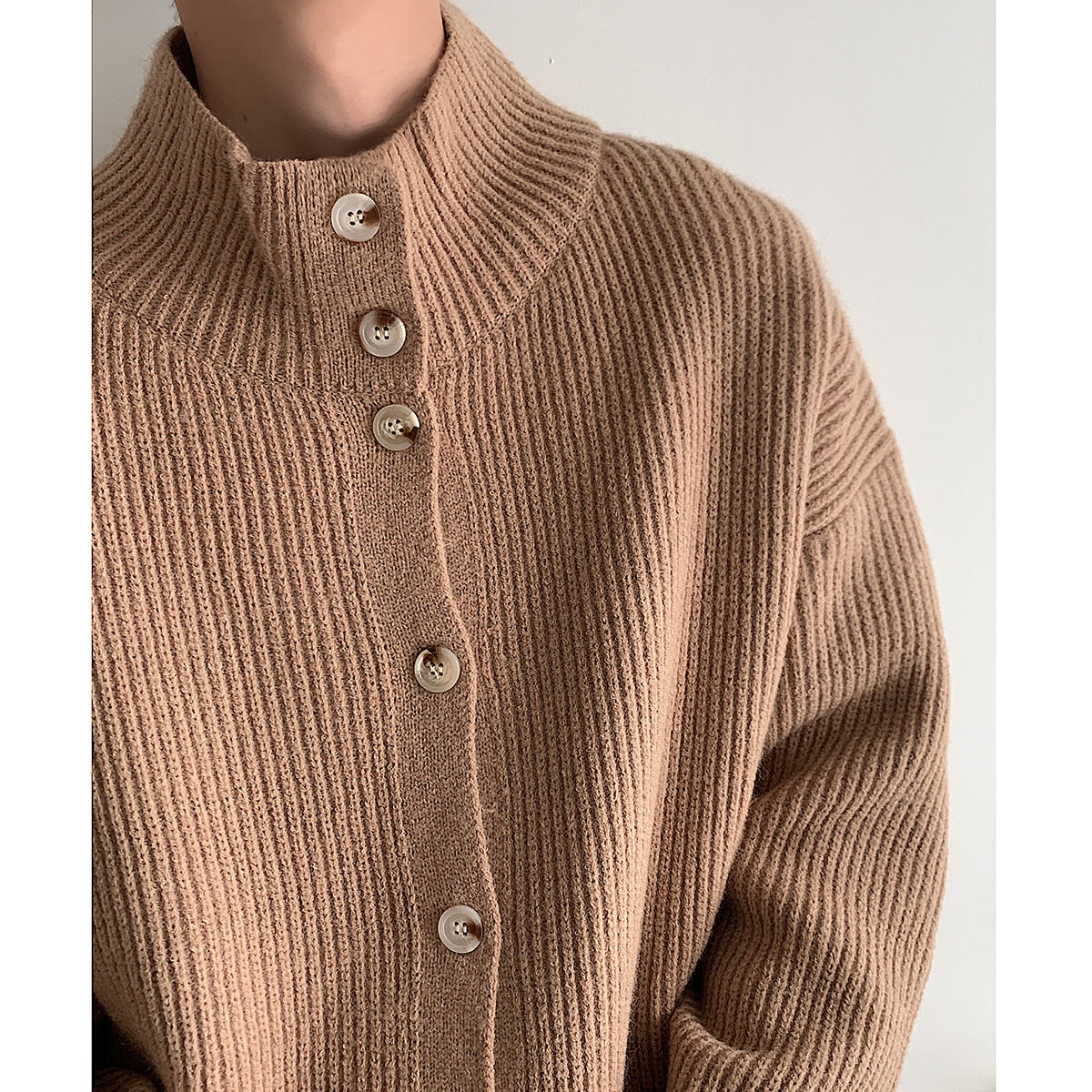 Turtleneck Sweatercoats Men Korean Cardigans Casual Single-breasted Knit Sweater Autumn Winter New Loose Knitwear Sweater Men