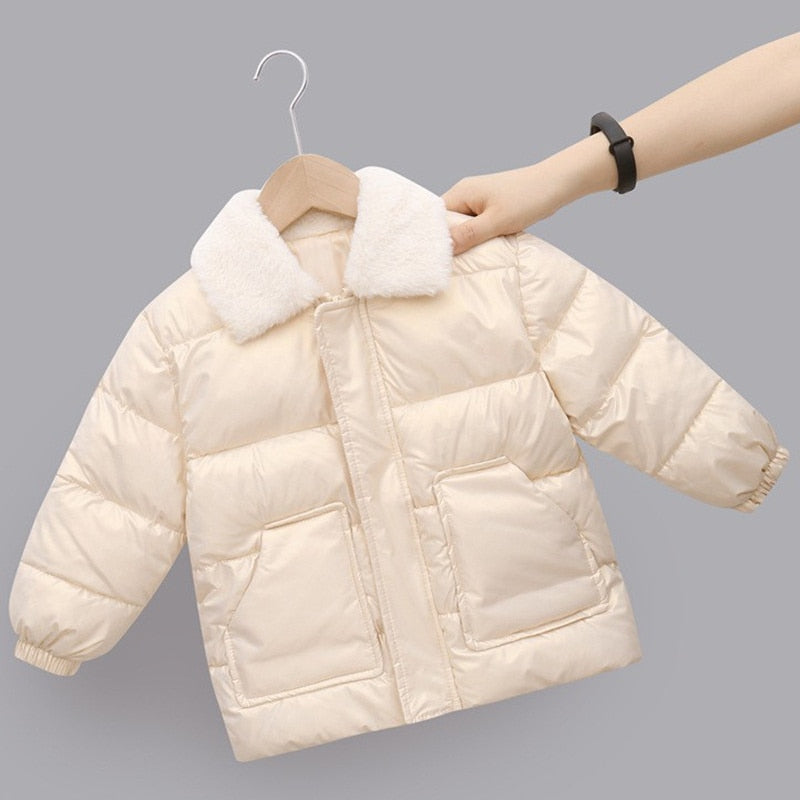 2022 New Winter Children&#39;s Warm Cotton Jackets Rabbit Fur Collar Coats Baby Short Quilted Jacket Kids Clothes Girl Boy Outerwear