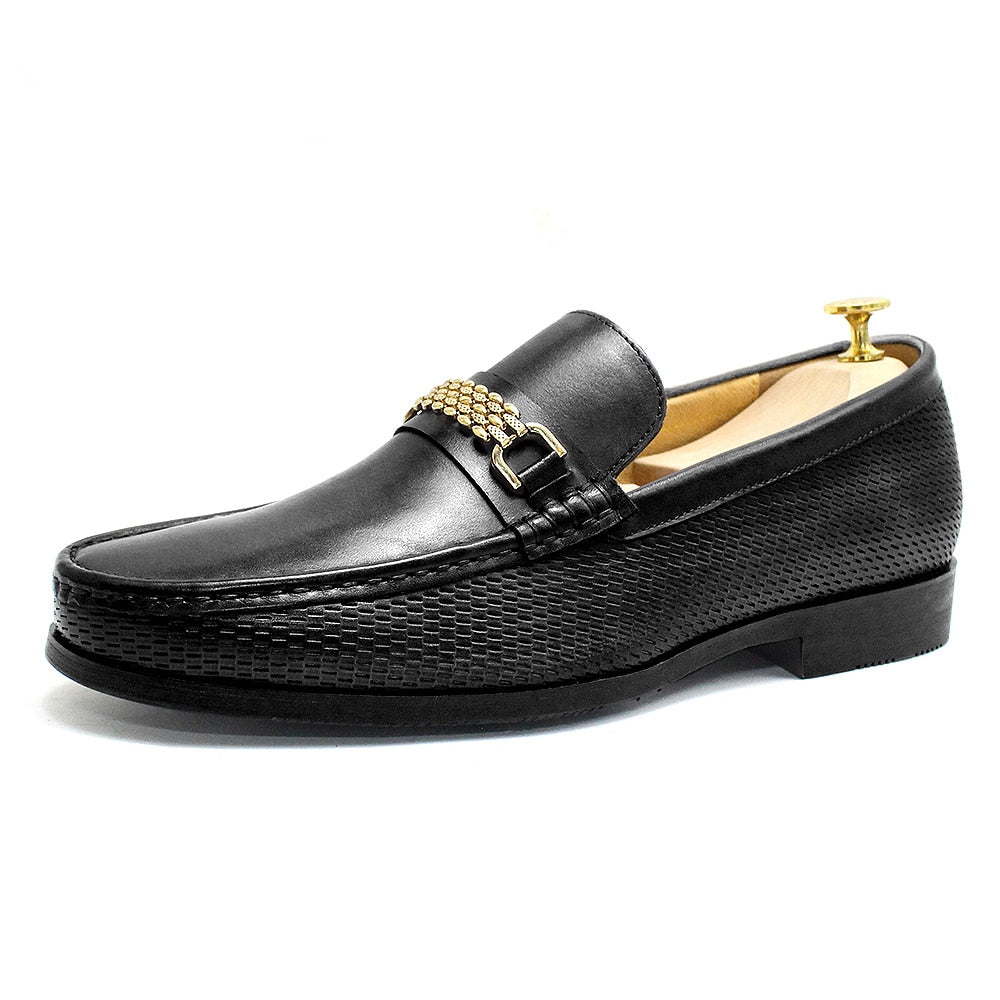 Men&#39;s Loafers Genuine Leather Classic Metal Chain Slip-On Casual Business Dress Shoes Comfortable Party Wedding Footwear for Men