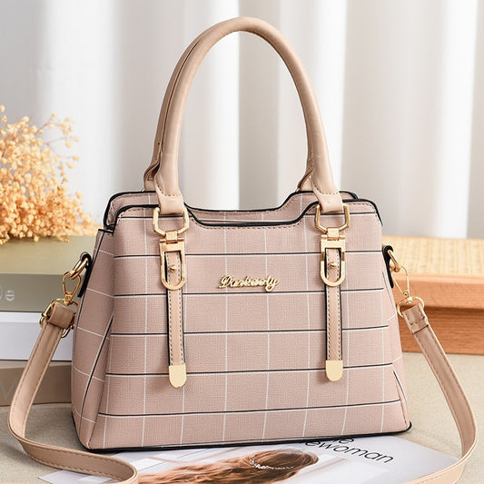 TRAVEASY 2022 PU Leather Plaid Patchwork Female Shoulder Bag Casual Zipper Large Capacity Top-Handle Bag for Women Crossbody Bag