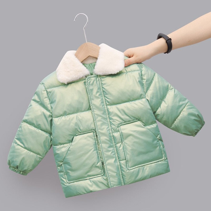 2022 New Winter Children&#39;s Warm Cotton Jackets Rabbit Fur Collar Coats Baby Short Quilted Jacket Kids Clothes Girl Boy Outerwear