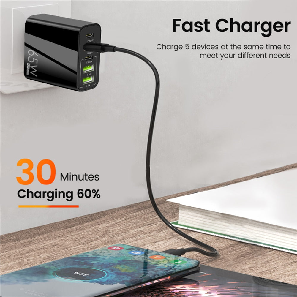 65W Phone USB Charger Fast Charge Adapter For ipad Pro Tablet PD USB Type C Quick Charger For iPhone 13 12 Huawei Xiaomi Samsung