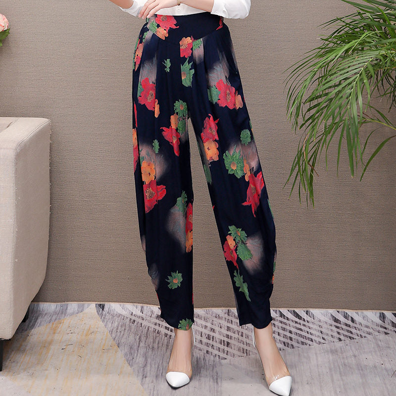 Women Summer Pants 2023 Korean Vintage Striped High Waist Plaid Pants with Print Loose Streetwear Elegant Summer Trousers