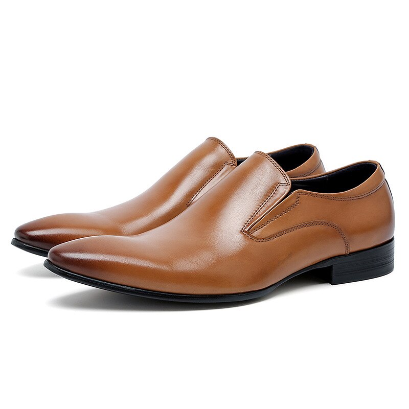 Desai Top Layer Cowhide Shoes Men&#39;s Shoes Genuine Leather Business Dress Shoes Men British Pointed Toe Formal Slip-On Shoes