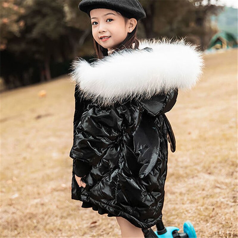 Girls Hooded Down Parkas Fur Collar Outerwear 3-10 Years 2022 Winter Girl Thick Warm Shiny Jacket  Long Coats Kids Down Jackets