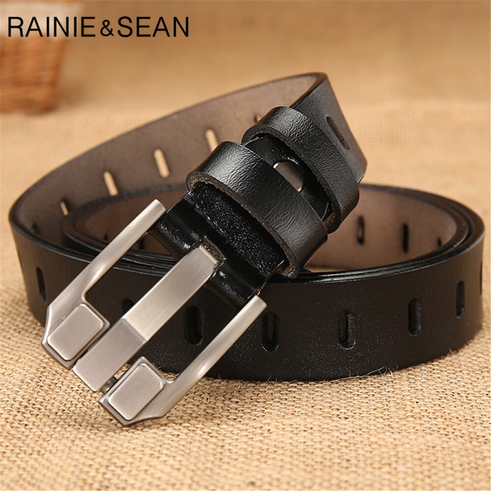 RAINIE SEAN Red Women Belt Pin Buckle Real Leather Belts for Jeans Genuine Leather Cowskin High Quality Solid Ladies Belt 110cm