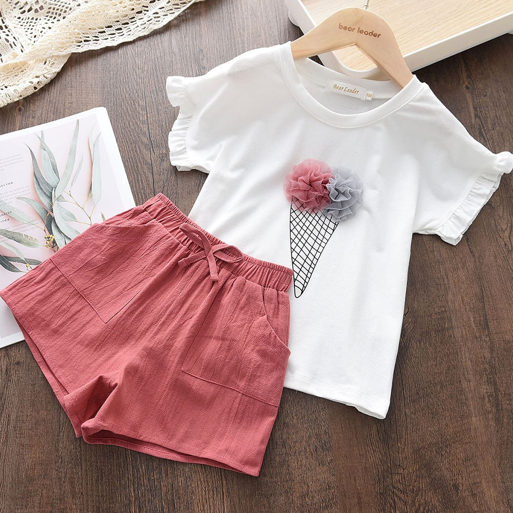 Kids Girls Clothing Sets Summer New Style Brand  Baby Girls Clothes short Sleeve T-Shirt+Pant Dress 2Pcs Children Clothes Suits