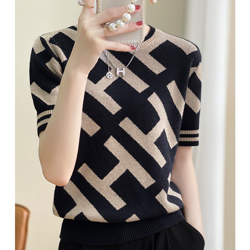 Cheap Official Store New Woolen Sweater Short Sleeved Women&#39;s Off Season Clearance Fashion Pullover T-shirt Free Of Freight