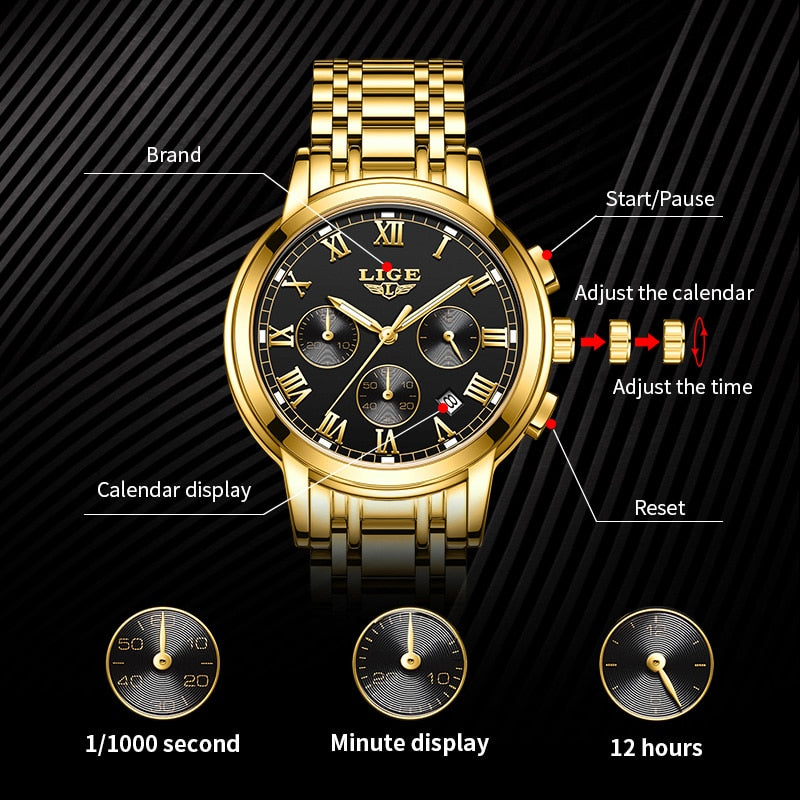 Luxury Gold Metal Wirst Watches Men 2022 Business Dress Quartz Wristwatches Steel Chain Male Clock relogio masculino Men relojes