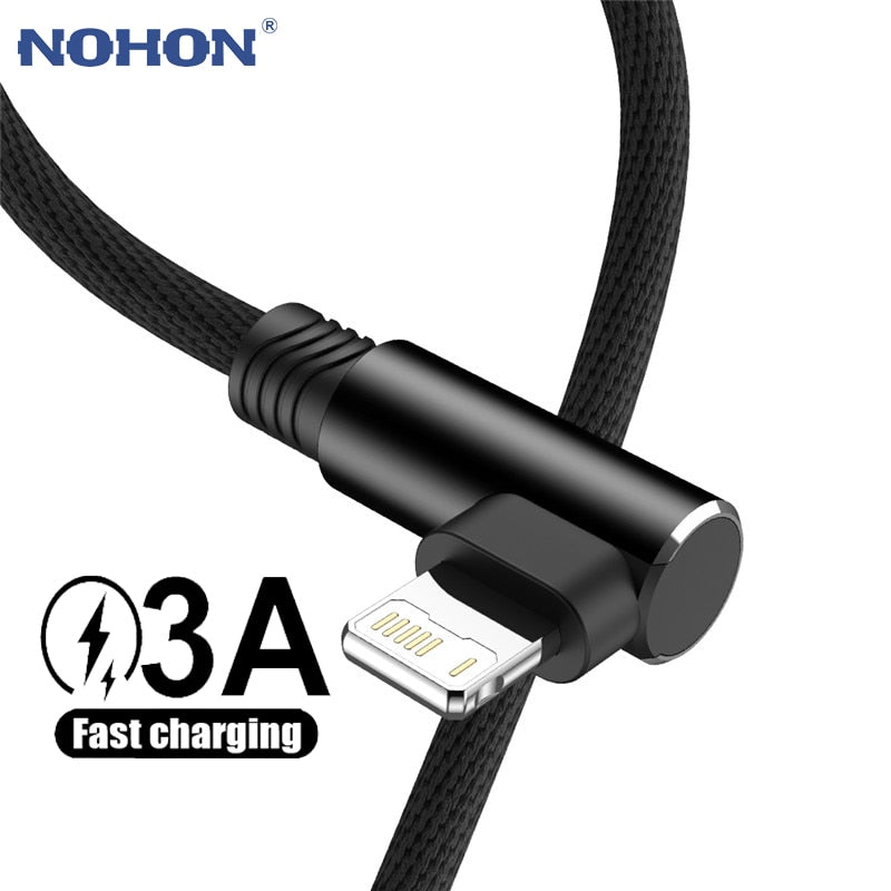 90 Degree Fast Charging USB Charger Cable For iPhone 6 6s 7 8 Plus X XR 11 12 13 Pro Max SE 2 iPad Origin Data Cord Long Wire 3m