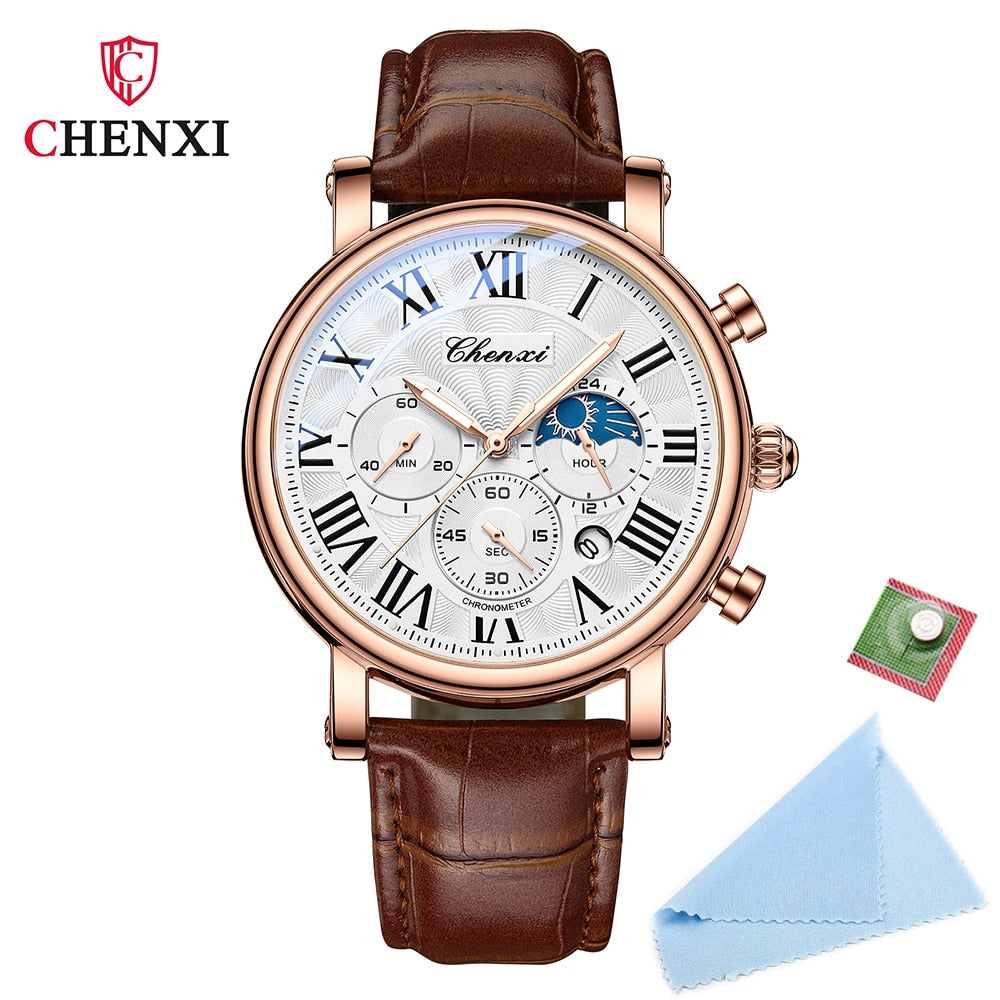 New CHENXI Watches Men Top Brand Luxury Leather Strap Date Quartz Clock Male Waterproof Chronograph Men Watch Business Fashion