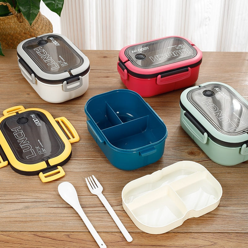 2-Layers Sealed Kids Lunch Box Fruits Food Containers Student Office Worker Microwavable Bento Box With Fork Spoon Fresh-Keeping