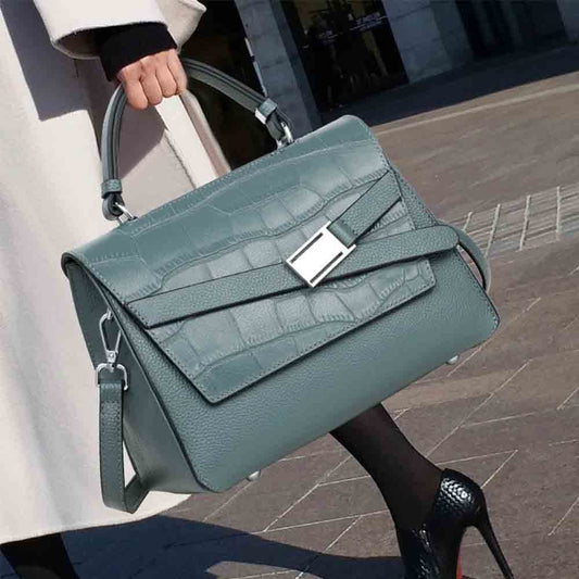 MS Fashion Genuine Leather Bag for Women Stone Print Cowhide Handbag and Purses Female Luxury Designer Casual Tote 2022 New