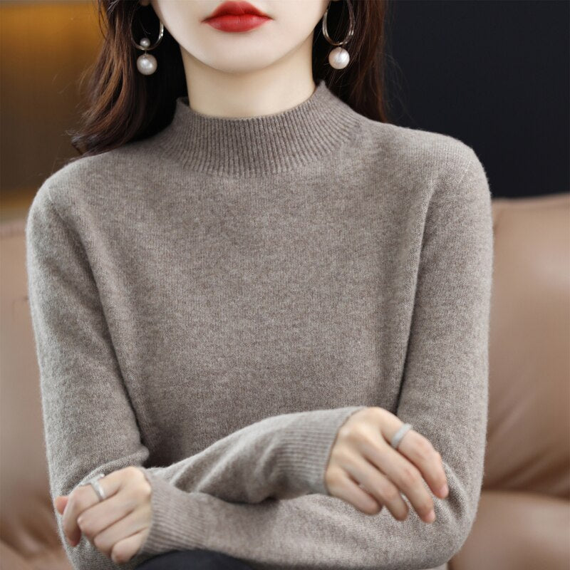 Winter 2023 Top Women Line Ready-to-wear Half Turtleneck Free Shipping South Korean Fashion Pullover Winter Lady