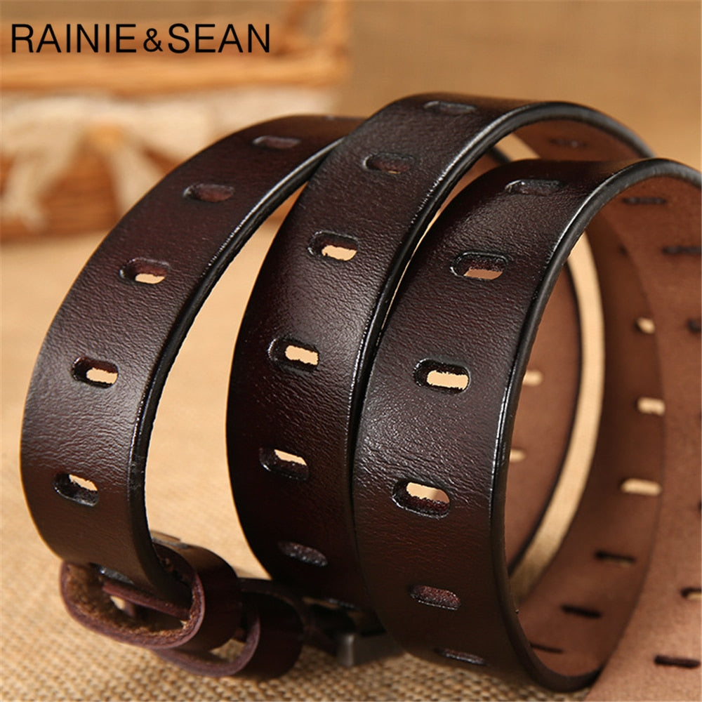 RAINIE SEAN Red Women Belt Pin Buckle Real Leather Belts for Jeans Genuine Leather Cowskin High Quality Solid Ladies Belt 110cm