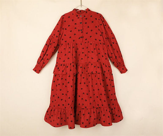 kids teen girls fall winter corduroy floral print ruffle flare dress children teen girl 6 to 16 years fashion casual dresses